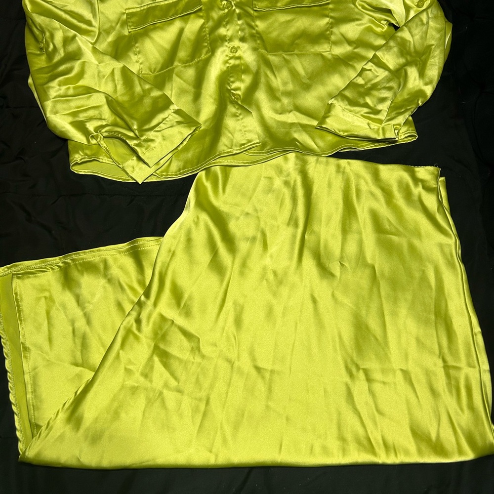 Satin Sleepwear Set in Lime Green